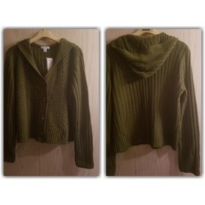 Dressbarn Hoodie Cable Knit Sweater Olive Xl